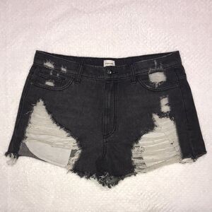 Sneak Peek Black Denim Jean High Rise Shorts Destroyed Front Pockets Size Large